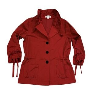 Satin Bombshell Jacket Coat Blazer Women 4 S Red Ruffle Collar Pinup Retro Sexy